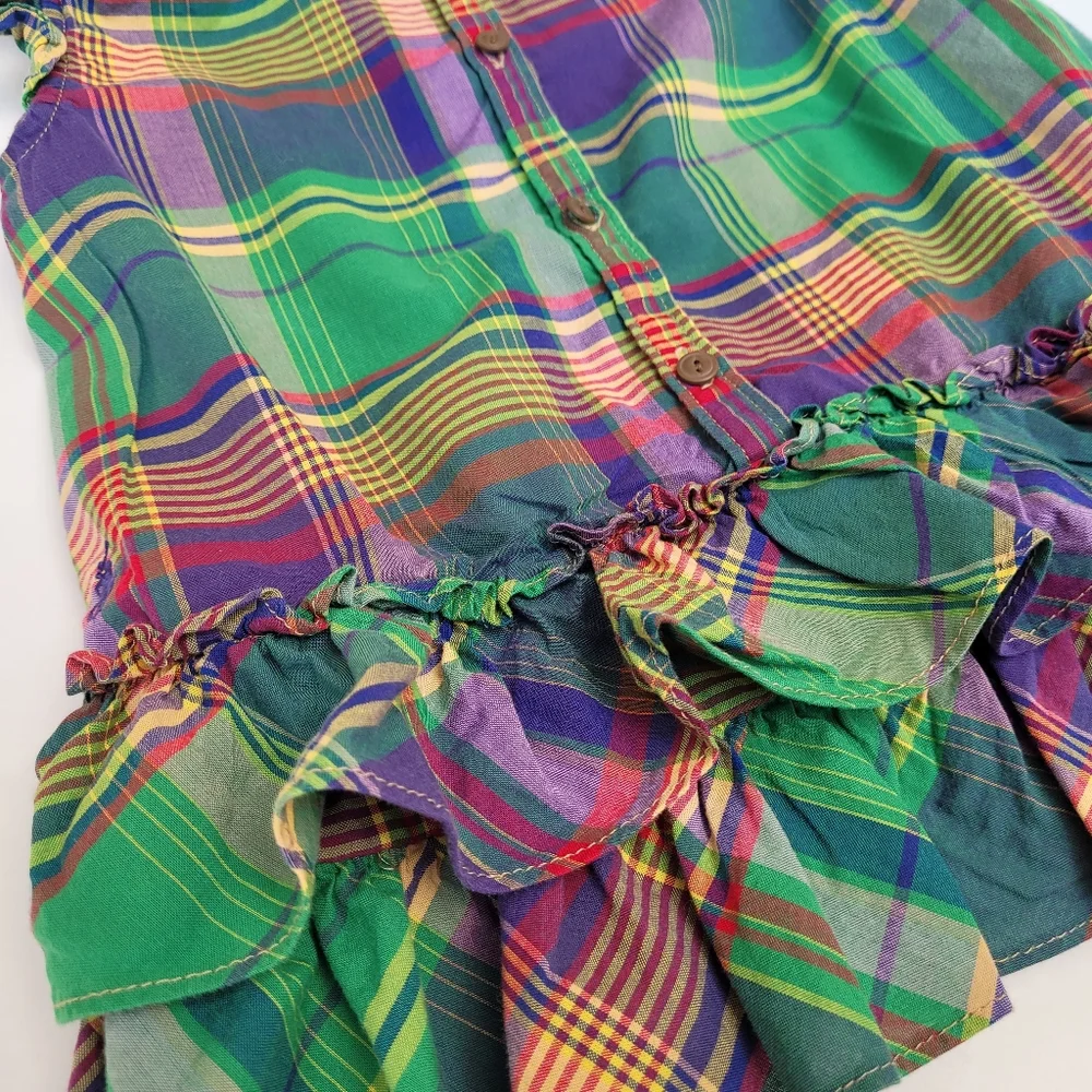 Ralph Lauren plaid ruffle button down sleeveless blouse